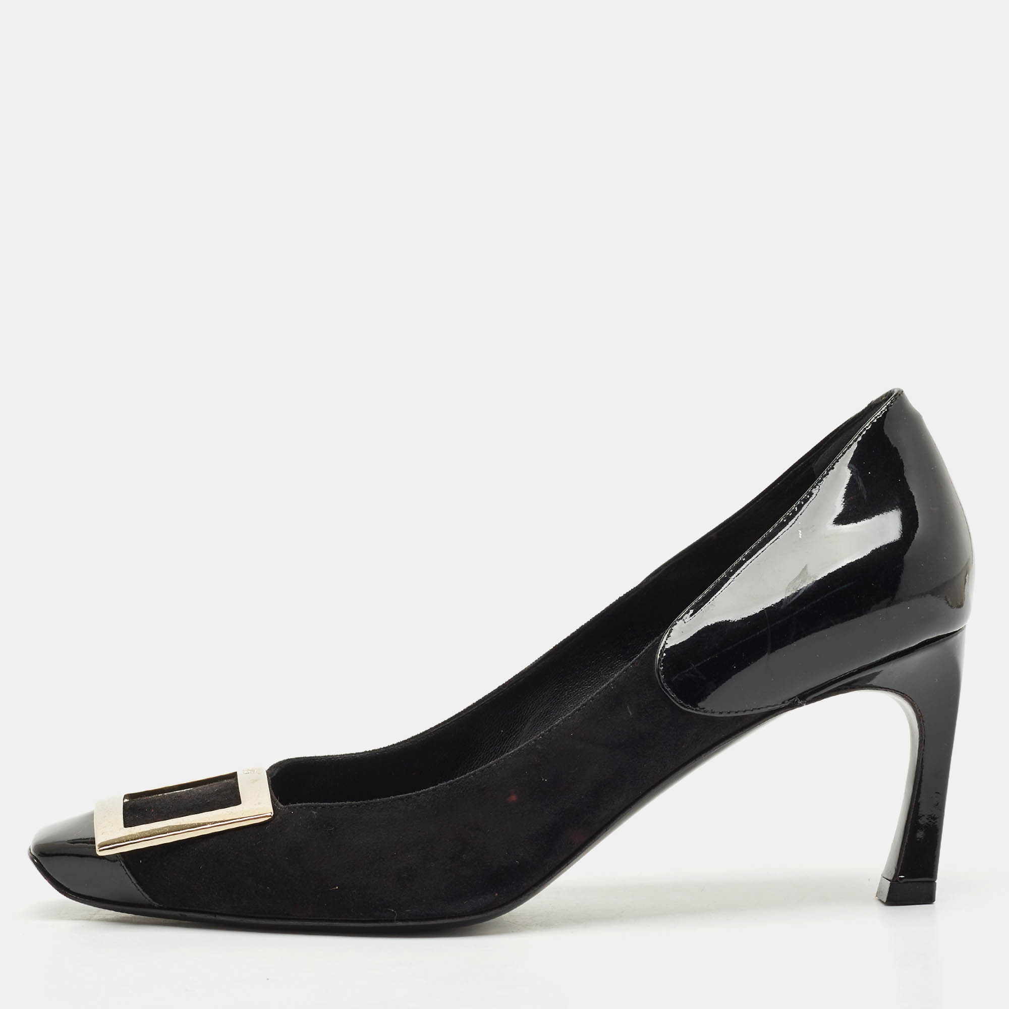 

Roger Vivier Black Patent Leather and Suede Trompette Pumps Size