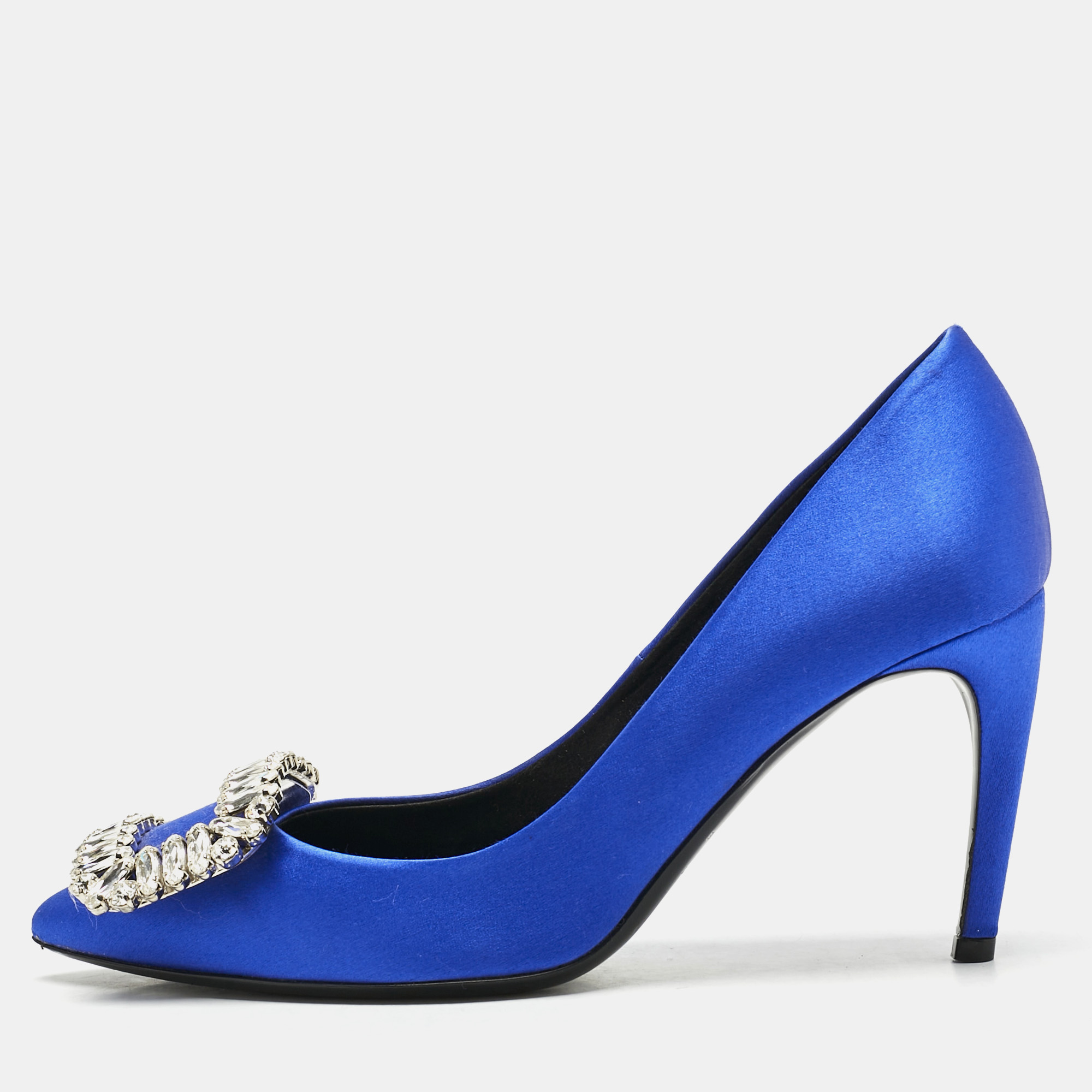 

Roger Vivier Blue Satin Trompette Crystals Pumps Size