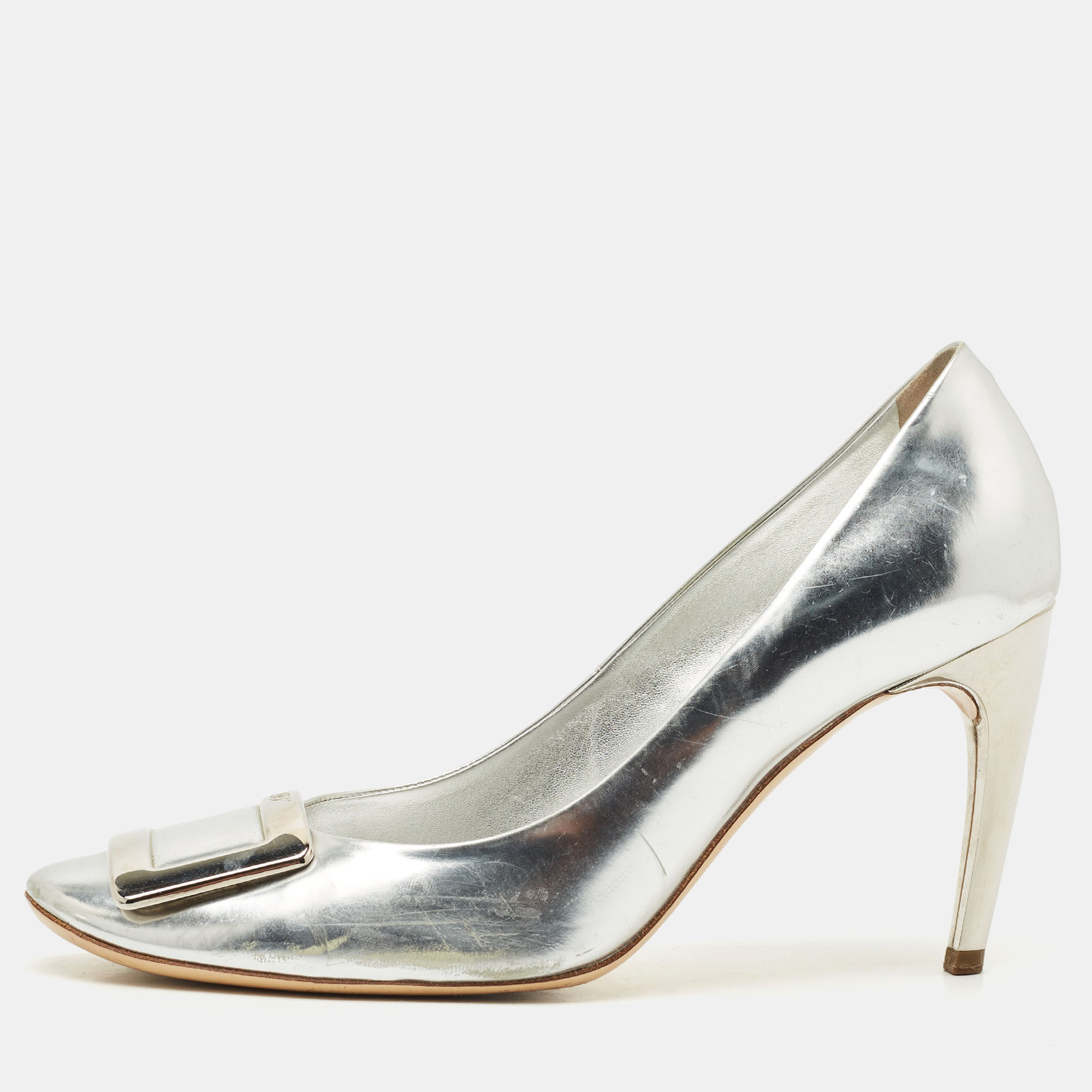 

Roger Vivier Silver Leather Trompette Pumps Size