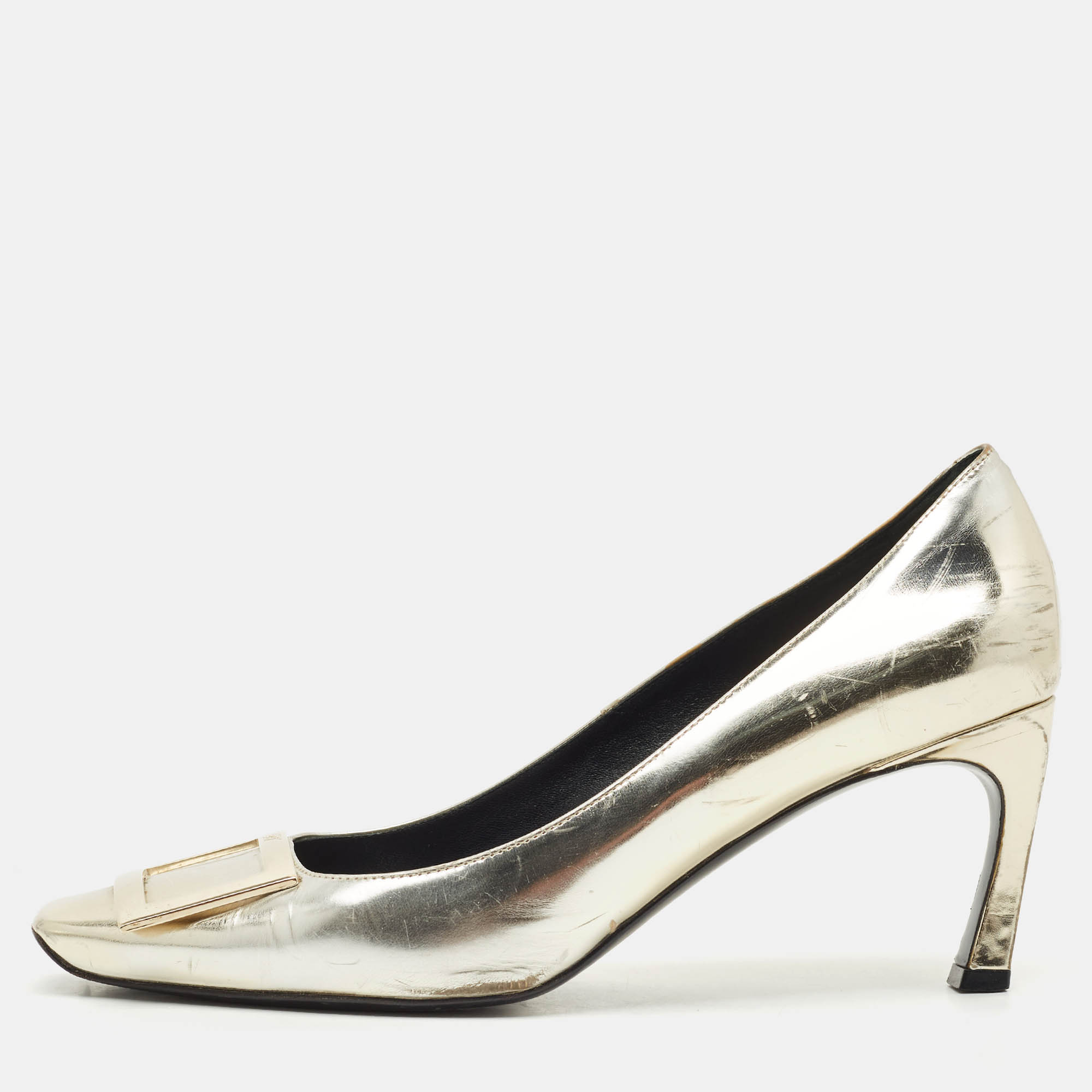

Roger Vivier Gold Leather Trompette Pumps Size