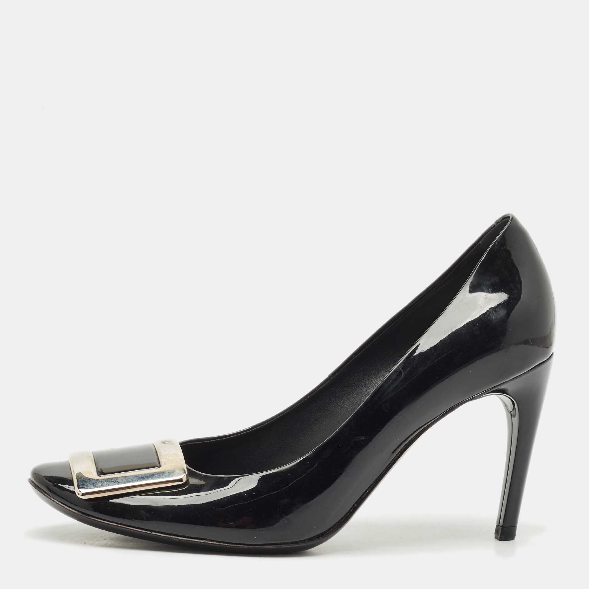 Pre-owned Roger Vivier Black Patent Leather Trompette Pumps Size 38