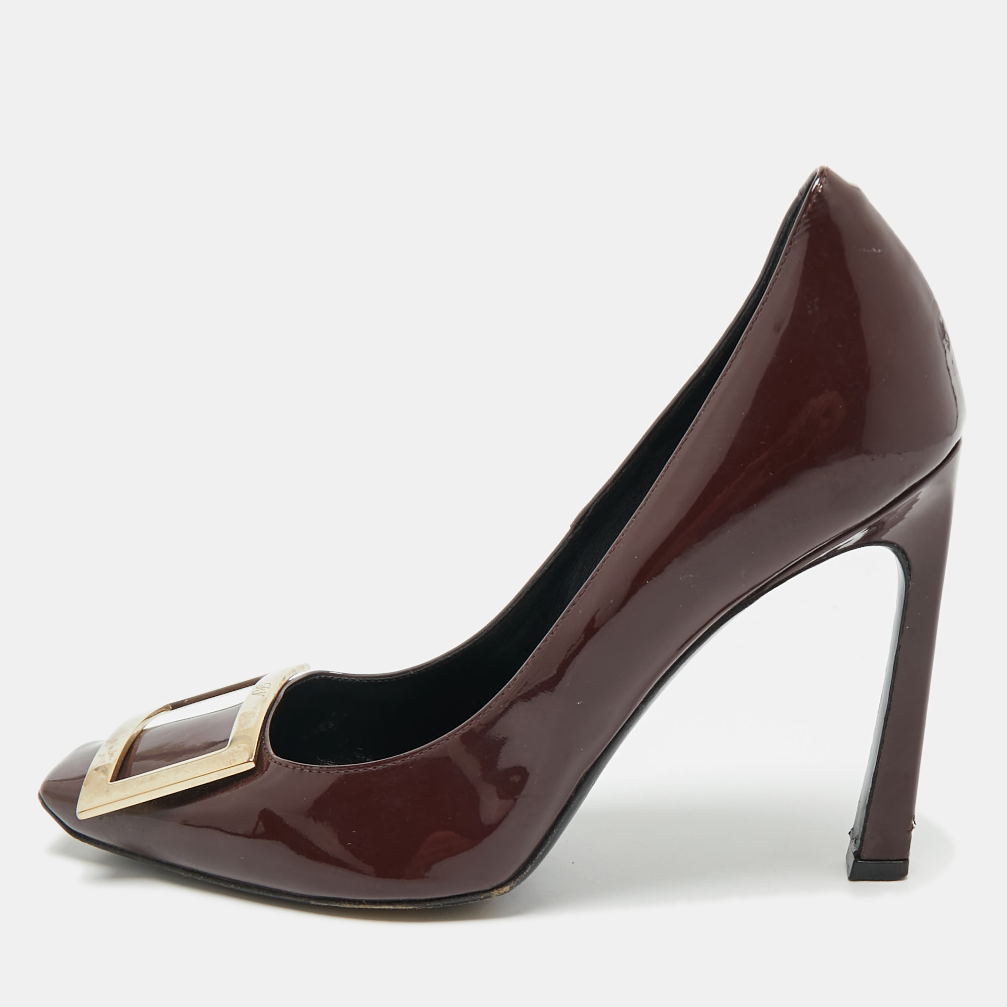 

Roger Vivier Burgundy Patent Leather Trompette Pumps Size