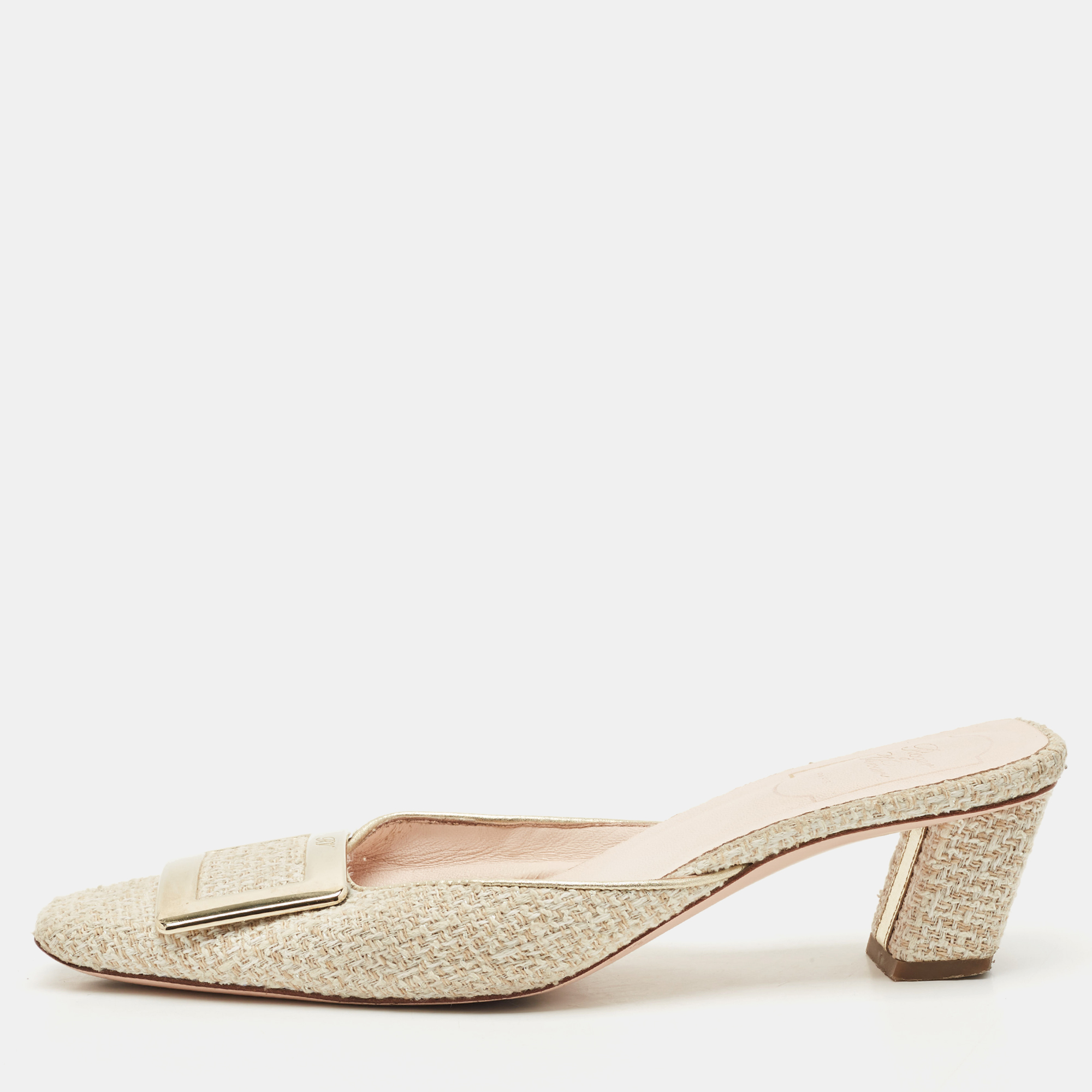 

Roger Vivier Cream Tweed Belle Vivier Mules Size