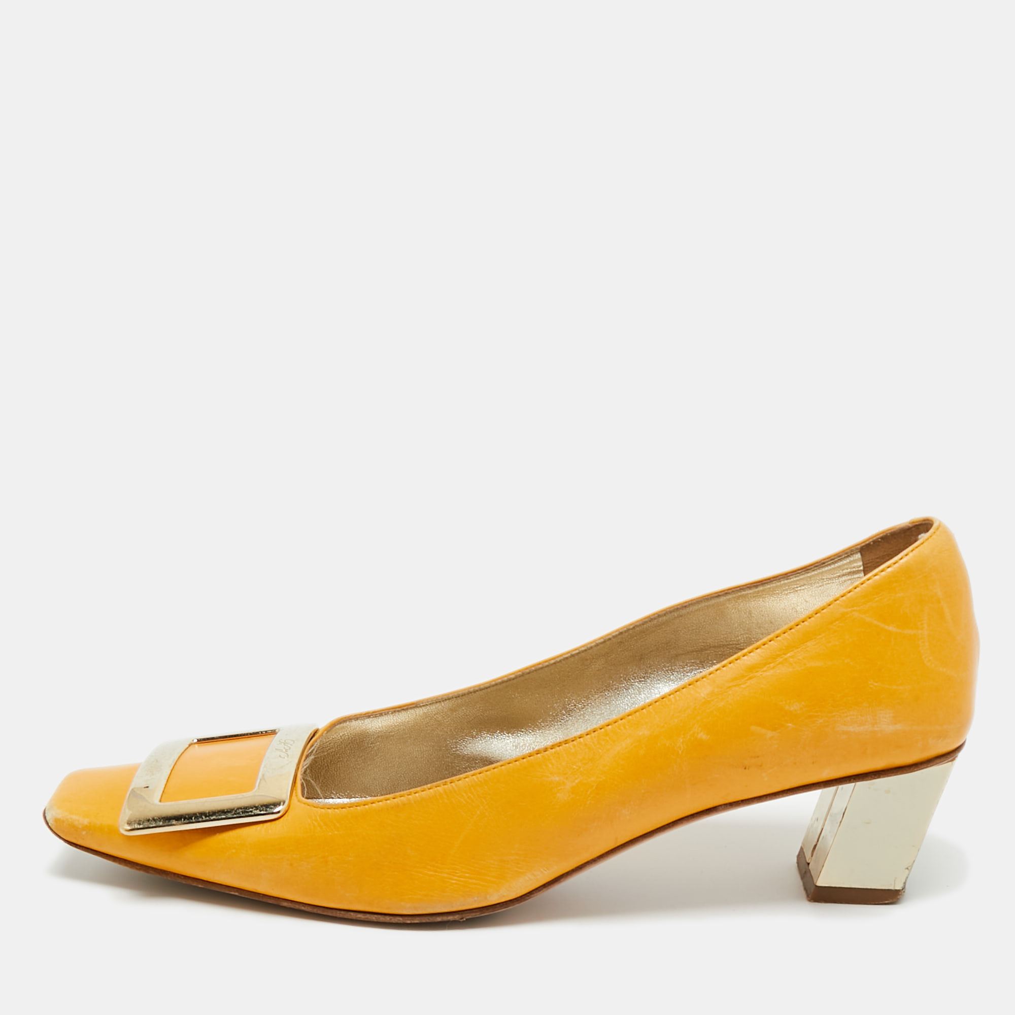 Pre-owned Roger Vivier Mustard Yellow Leather Belle Vivier Pumps Size 38