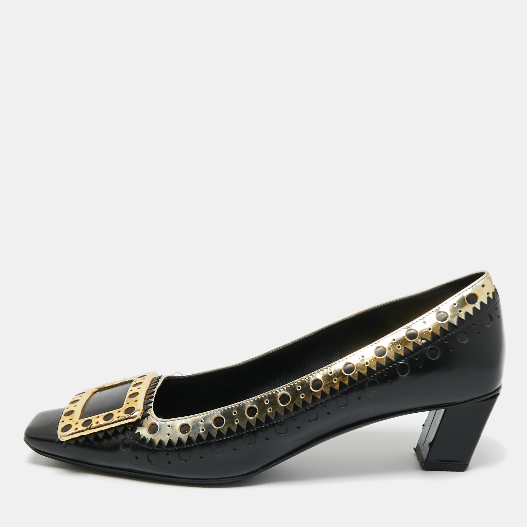 

Roger Vivier Black/Metallic Leather Laser Cut-Out Belle Vivier Pumps Size