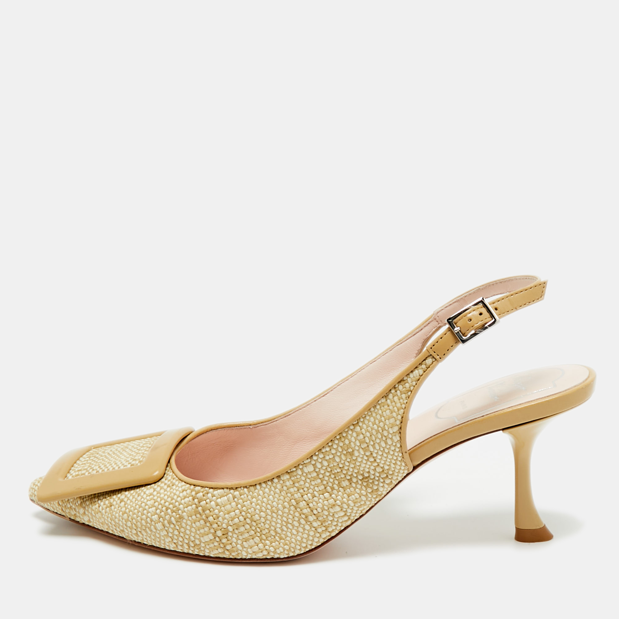 

Roger Vivier Green Raffia Belle Vivier Slingback Pumps Size