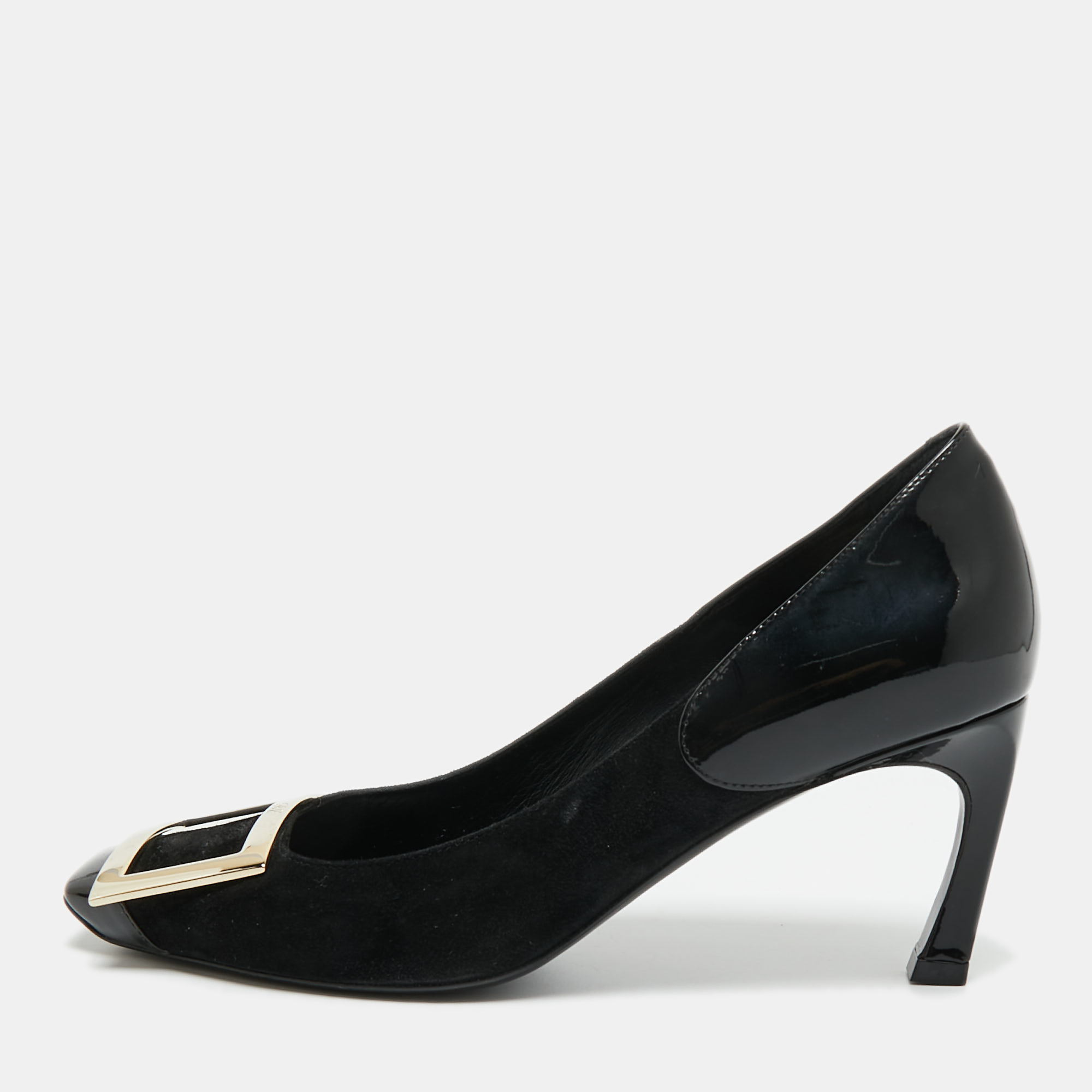 

Roger Vivier Black Patent Leather and Suede Trompette Pumps Size