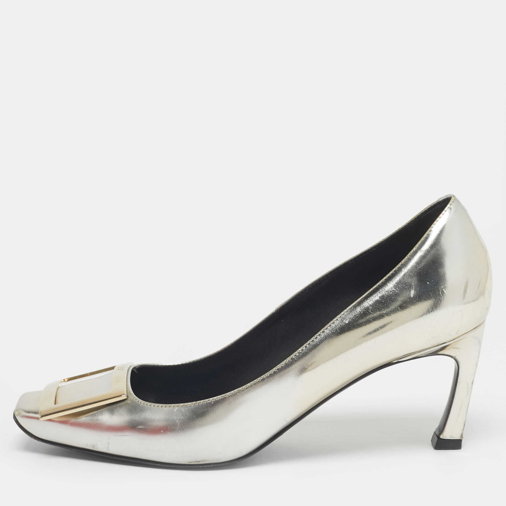 

Roger Vivier Silver Leather Belle Vivier Trompette Pumps Size