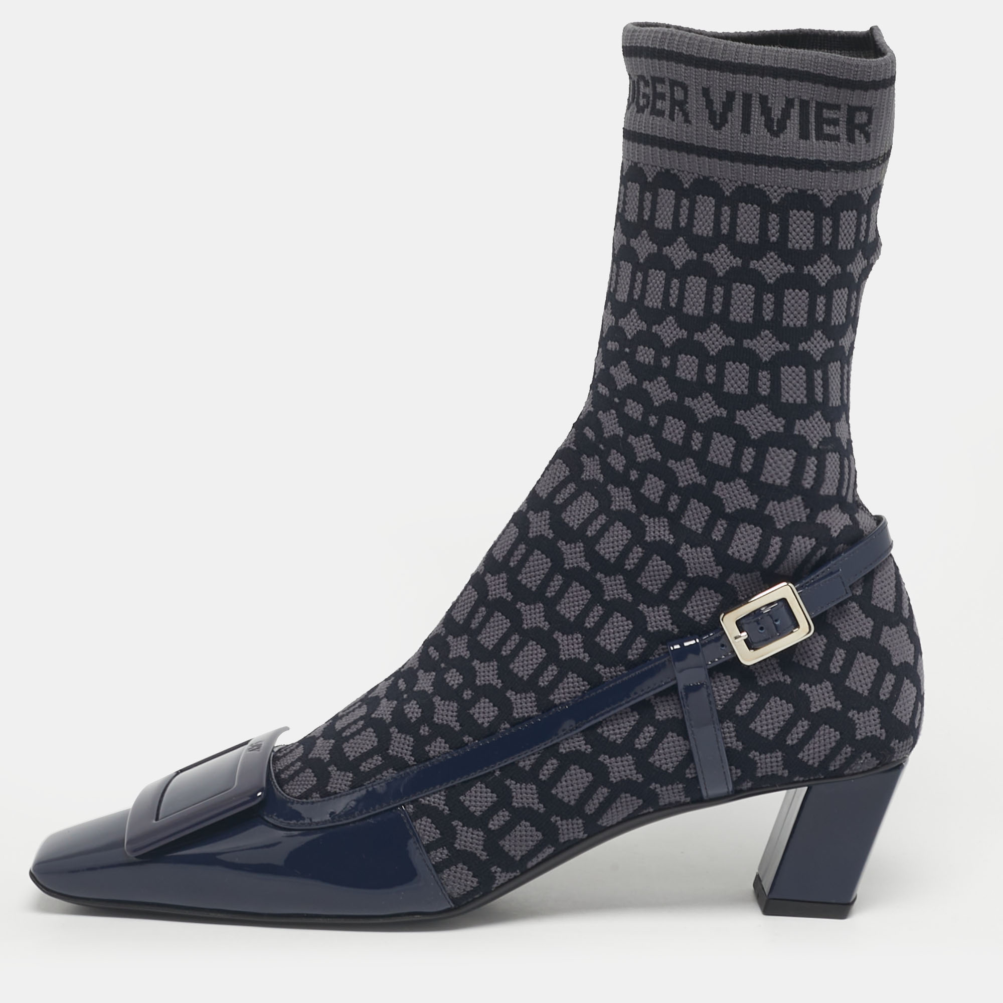 

Roger Vivier Navy Blue Patent Leather and Knit Fabric Belle Vivier Sock Boots Size