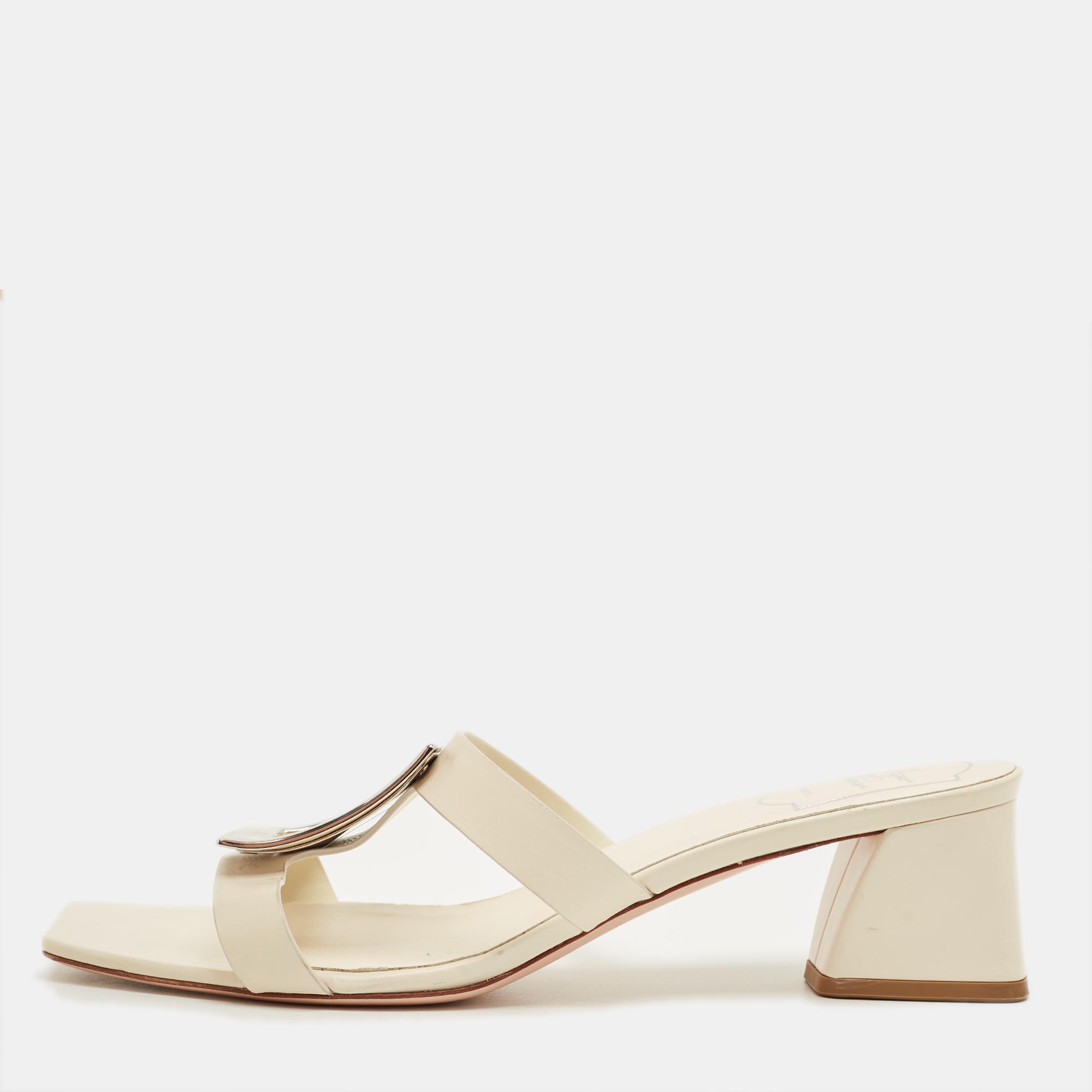 Pre-owned Roger Vivier Cream Leather Bikiviv Sandals Size 40.5 In White