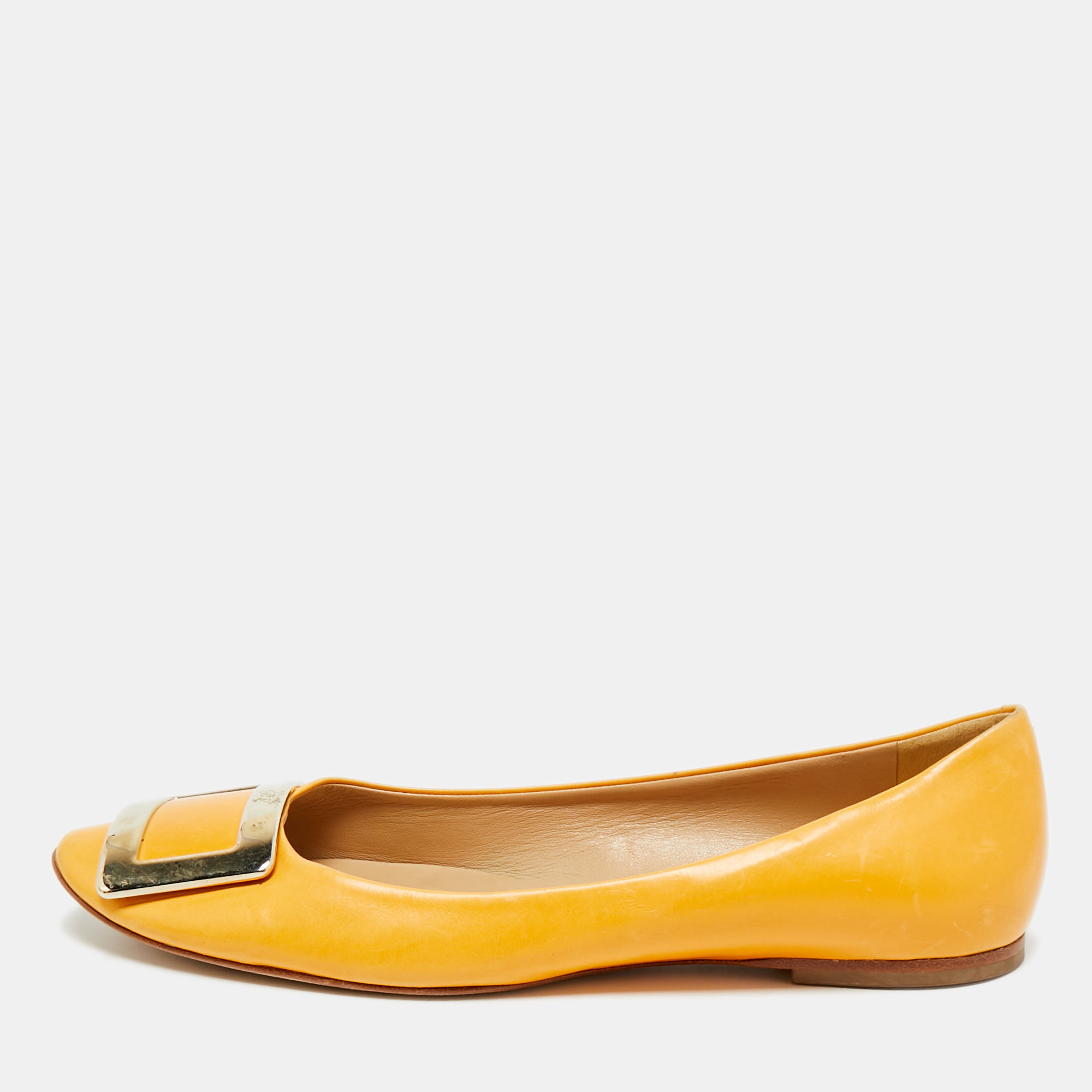 ROGER VIVIER Pre-owned Yellow Leather Trompette Ballet Flats Size 38.5