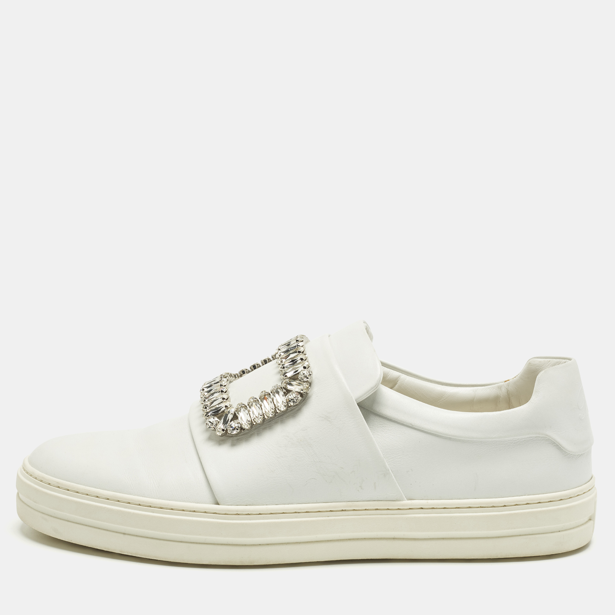 Pre-owned Roger Vivier Sneaky Viv Size 40 White Leather Lace Up Sneakers