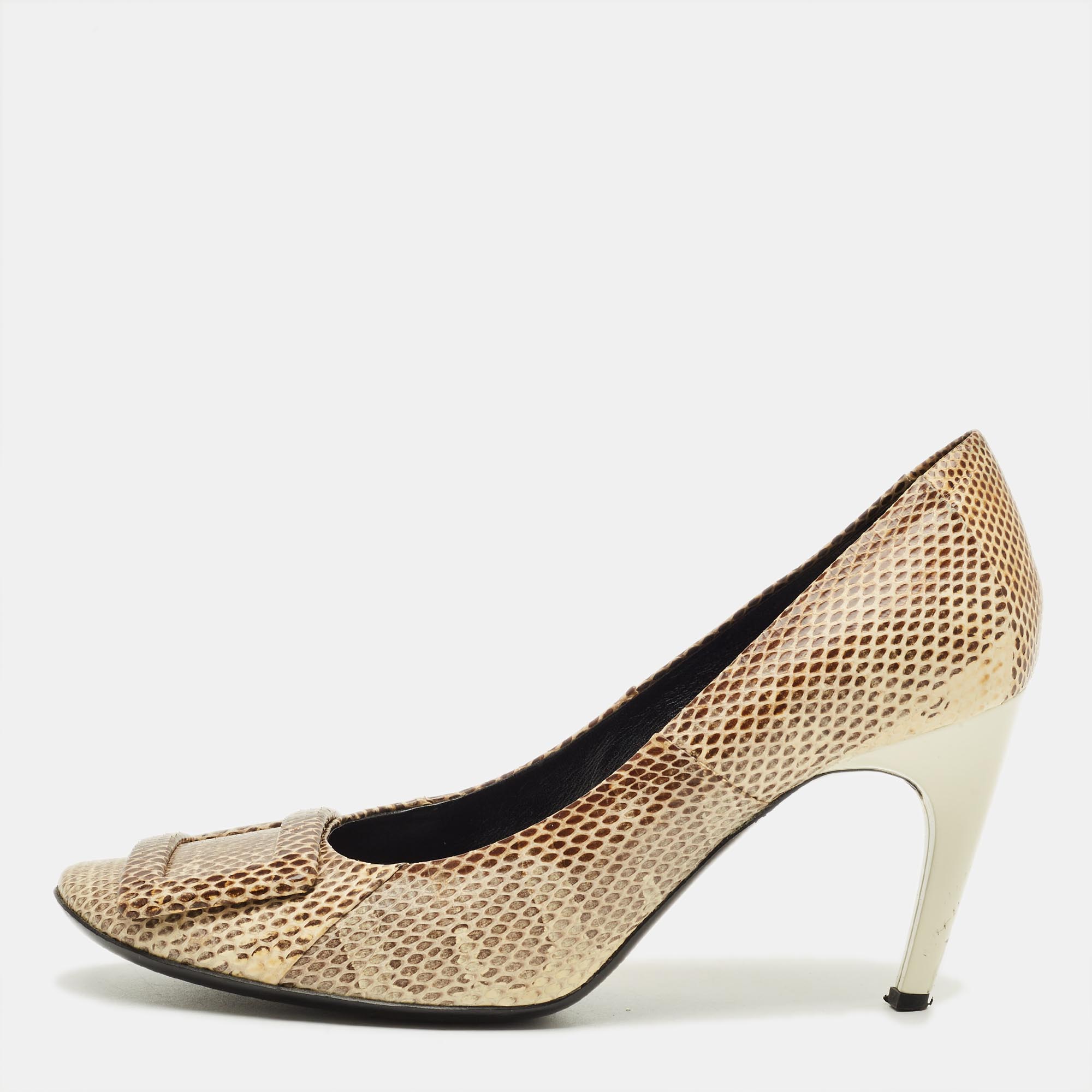 

Roger Vivier Size  Beige/Brown Snakeskin Leather Pumps