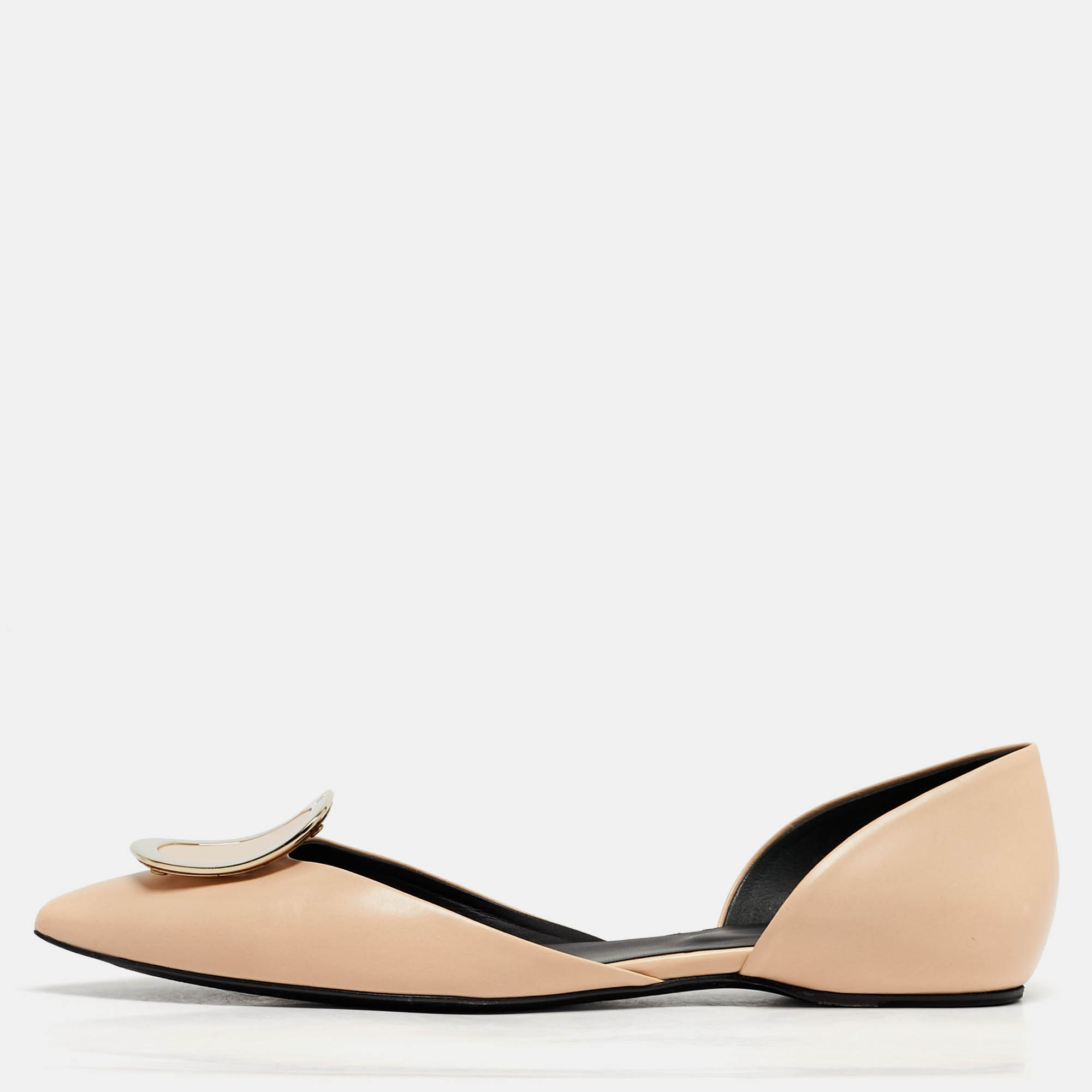 

Roger Vivier Trompette Size  Beige Leather D'orsay Ballet Flats