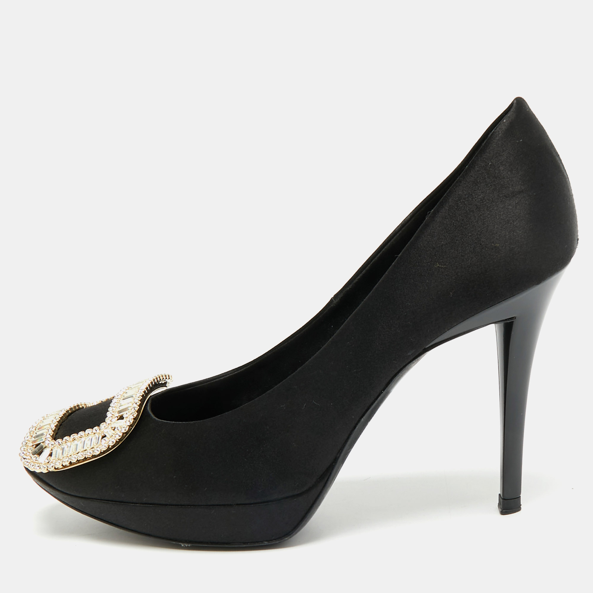 

Roger Vivier Limelight Size  Black Satin Crystal Embellished Platform Pumps