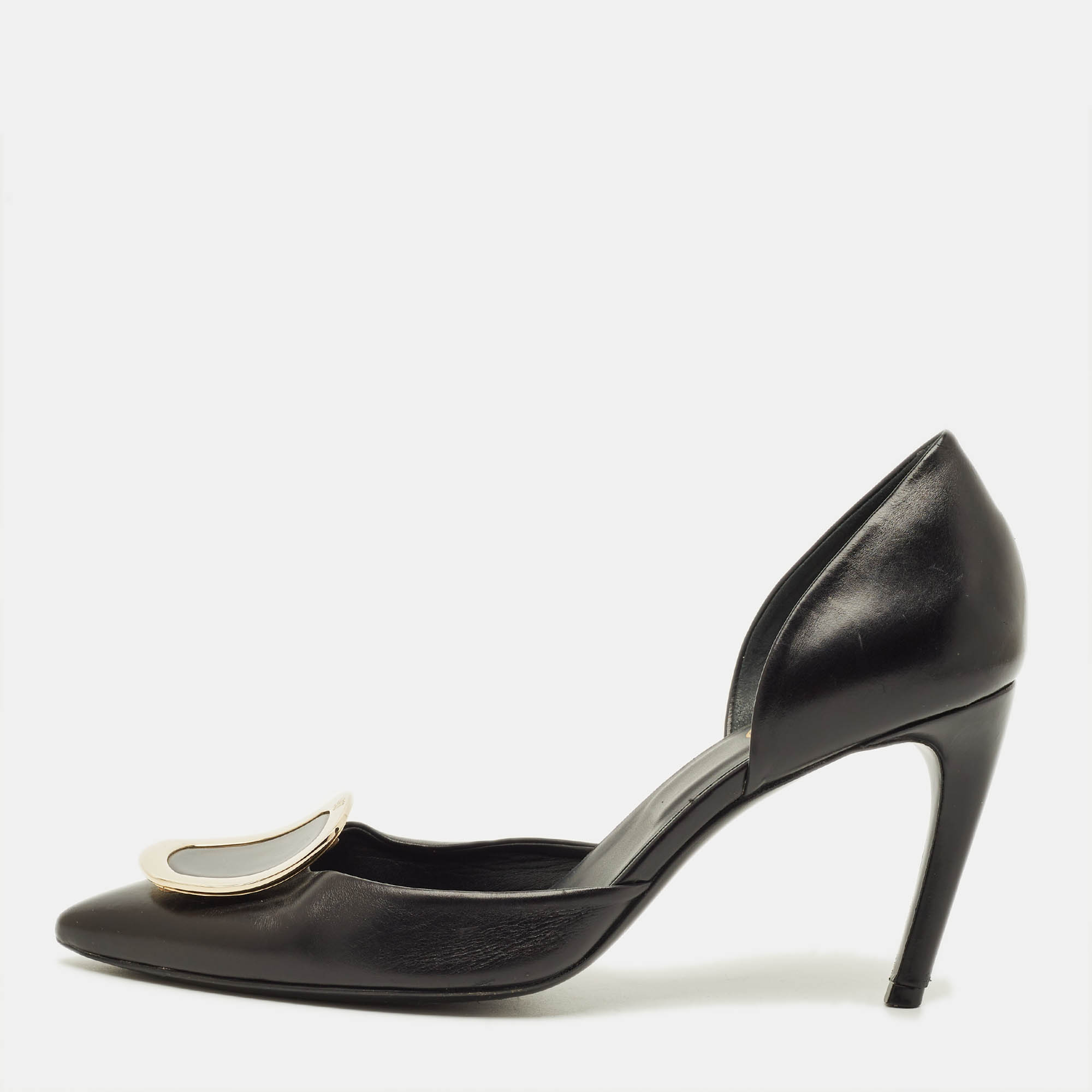 

Roger Vivier Chips Size  Black Leather Buckle D'orsay Pumps