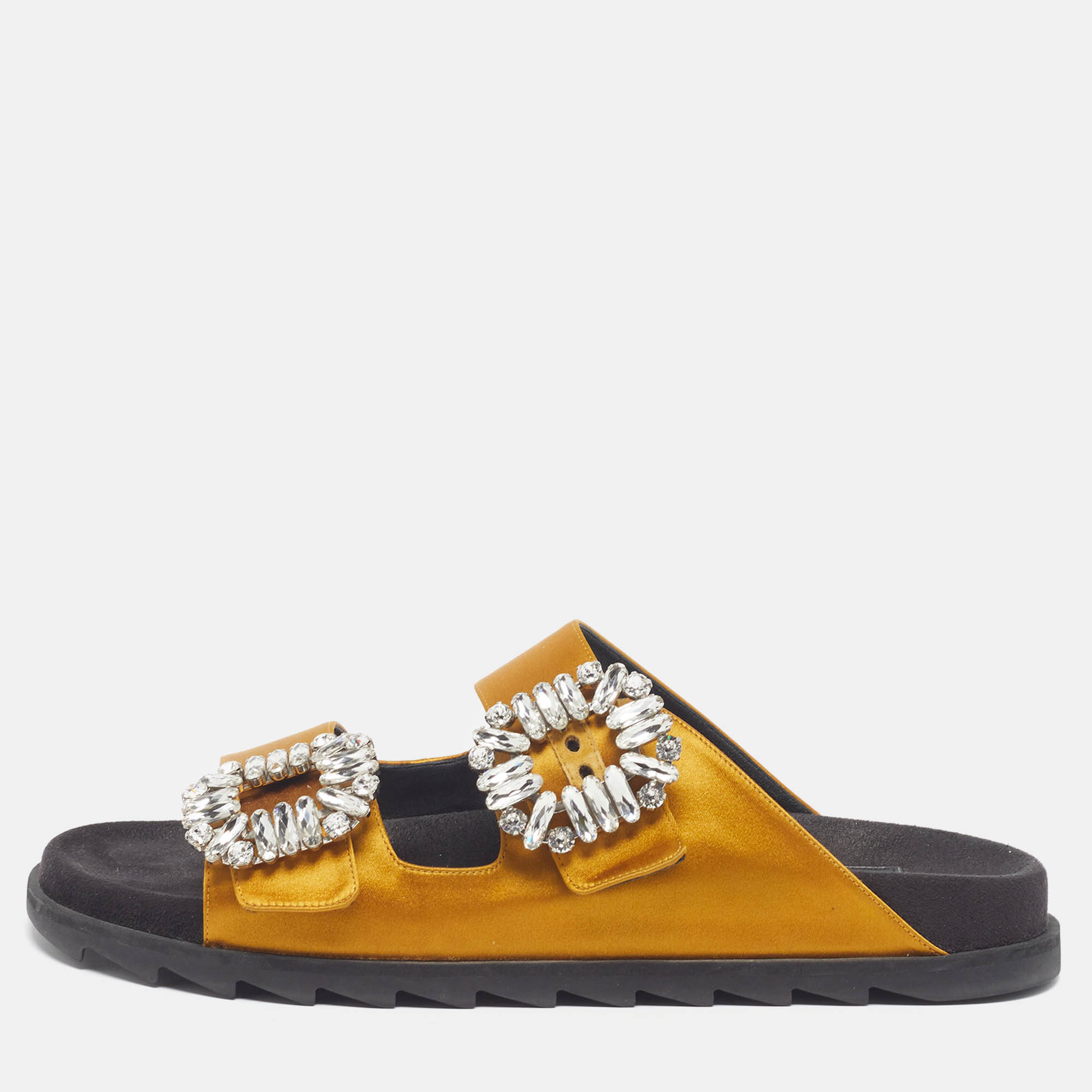 

Roger Vivier Slidy Viv Size  Yellow Satin Flat Sandals