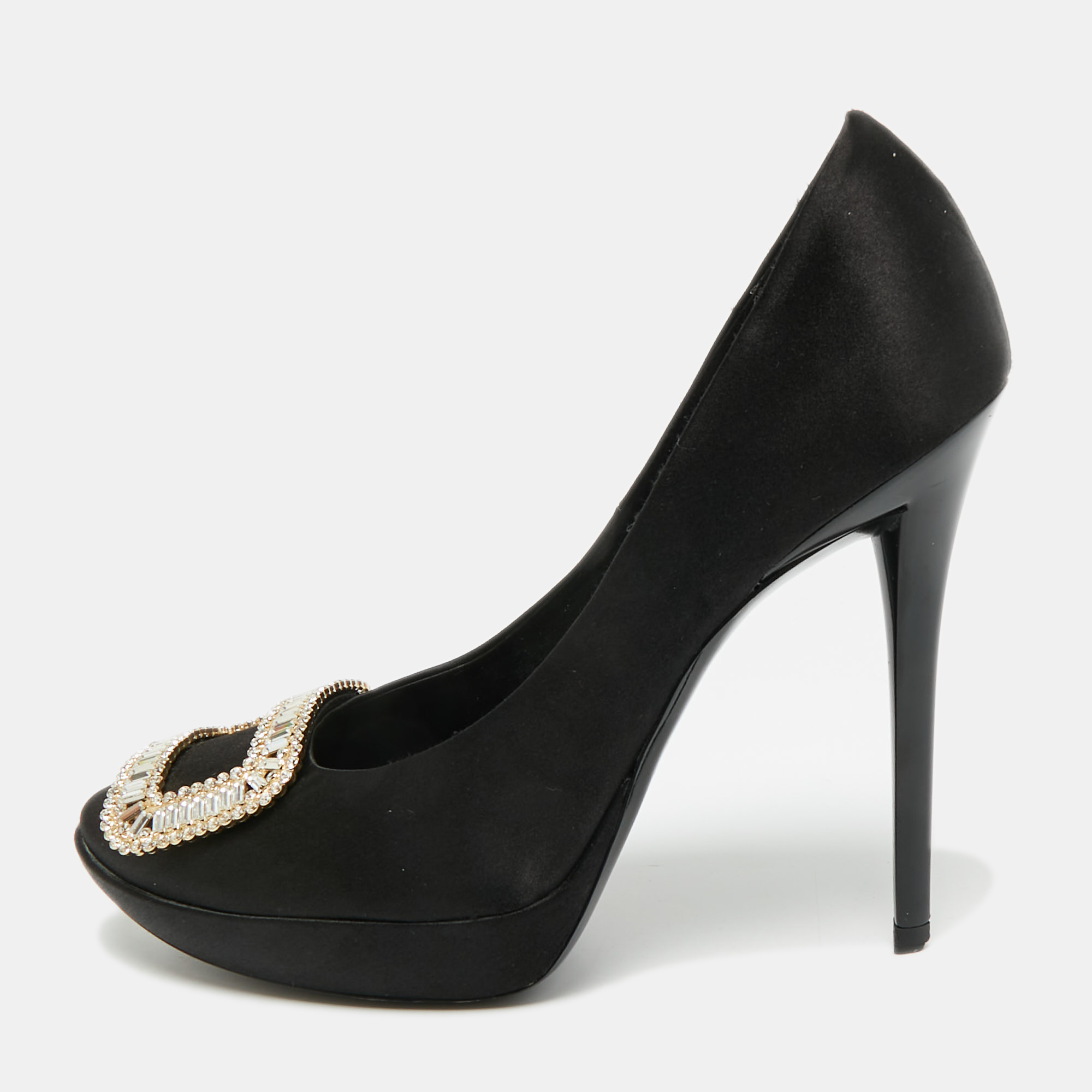 

Roger Vivier Limelight Size  Black Satin Crystal Embellished Platform Pumps