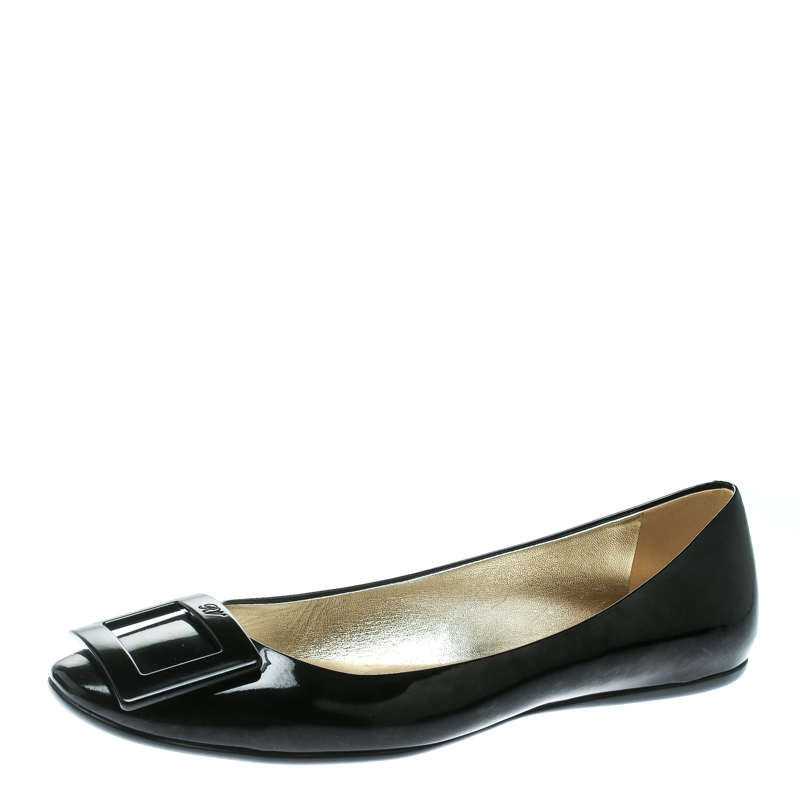 Roger Vivier Black Patent Leather Gommette Ballet Flats Size 38