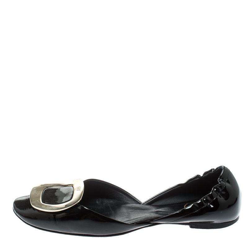 

Roger Vivier Black Patent Leather Chips D'orsay Buckle Flats Size