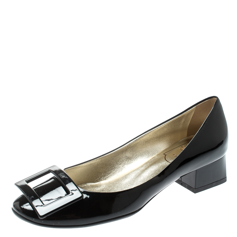 Pre Owned Roger Vivier Black Patent Leather Gommette Ballet Flats Size 36.5