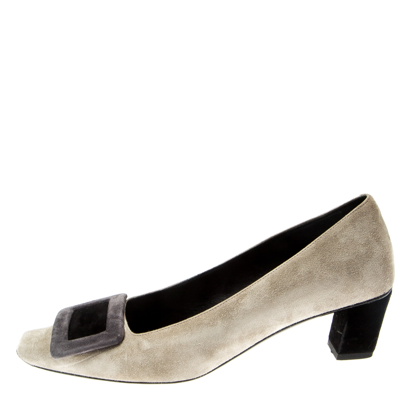 

Roger Vivier Grey Suede Square Toe Pumps Size