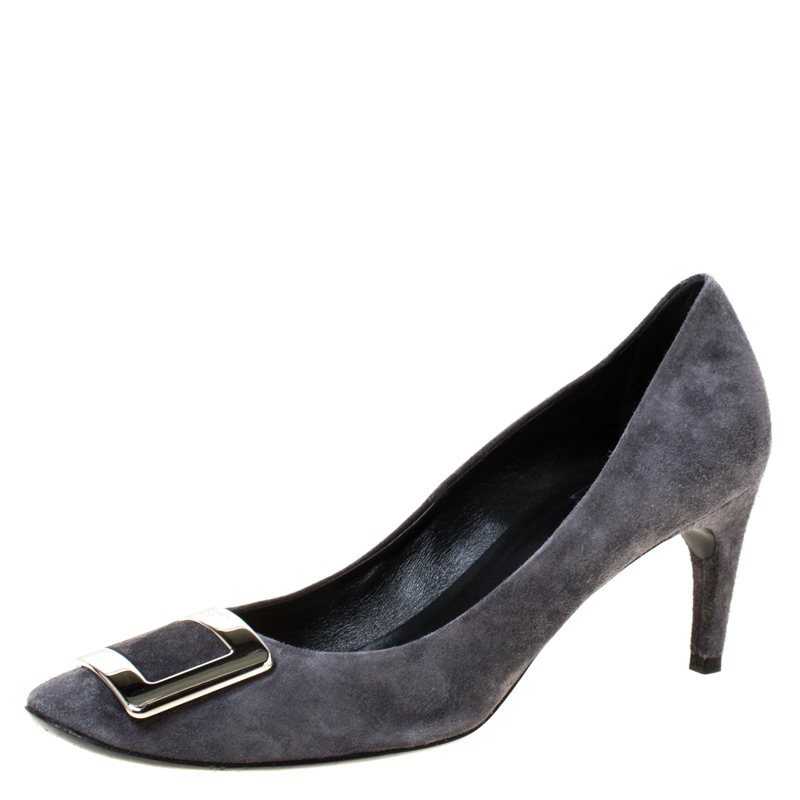 Pre Owned Roger Vivier Dark Grey Suede Belle Pumps Size 40