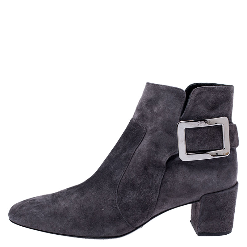 

Roger Vivier Grey Suede Polly Side Buckle Ankle Boots Size