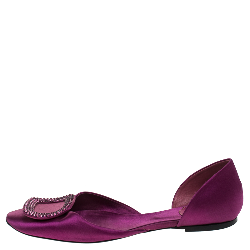 

Roger Vivier Purple Satin Ballerine Chips Strass D'Orsay Flats Size