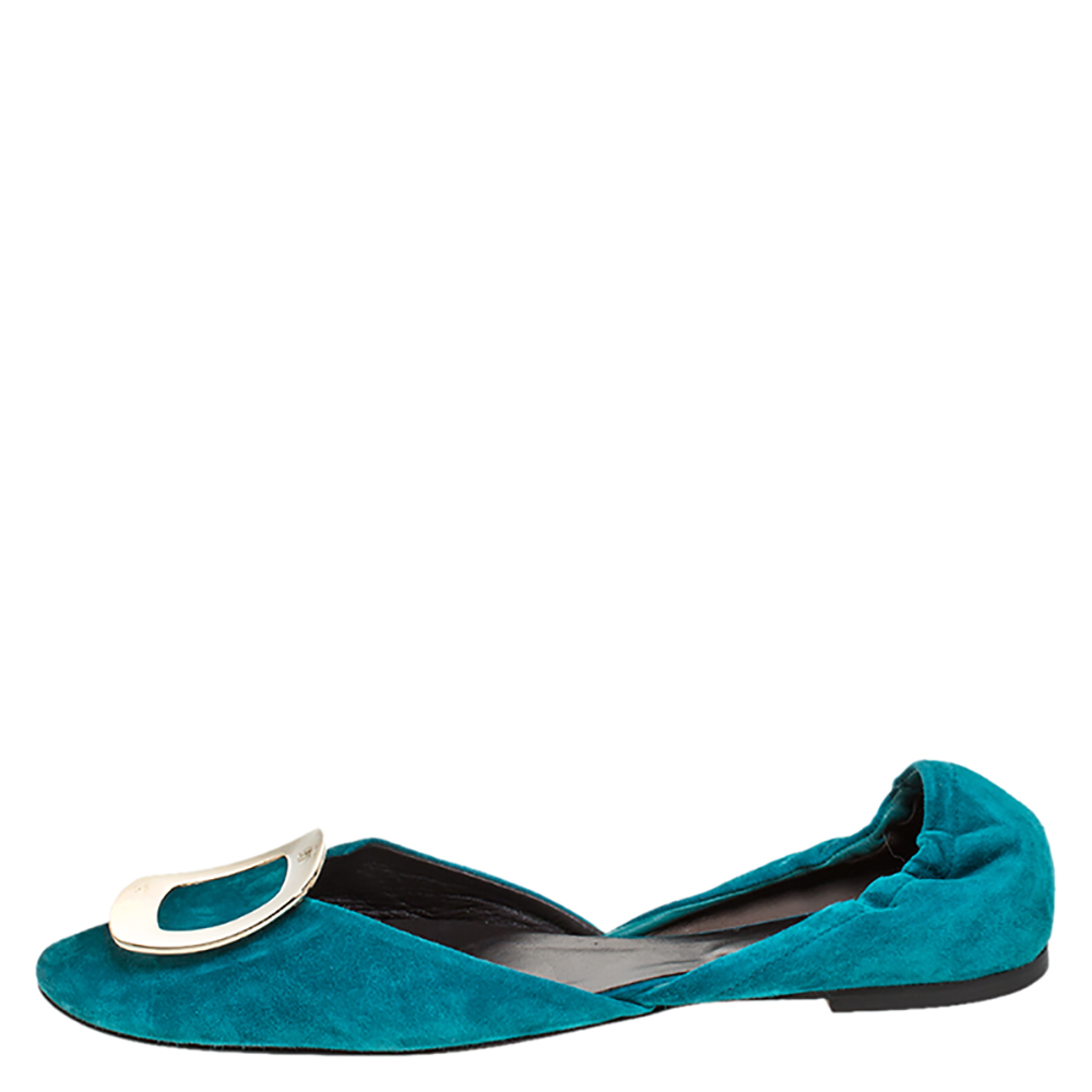 

Roger Vivier Blue Suede Leather Prism D'Orsay Flats Size