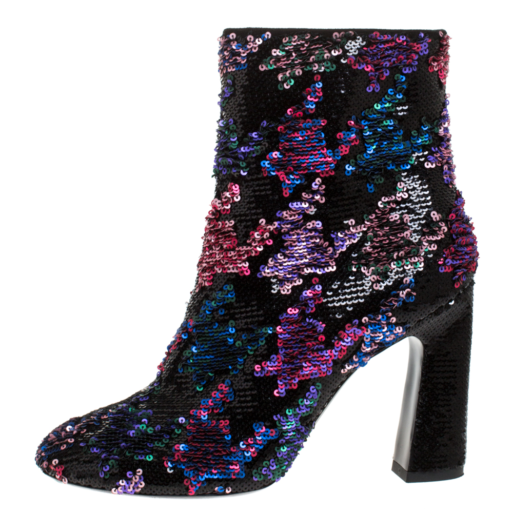 

Roger Vivier Multicolor Sequin Embellished Block Heel Ankle Boots Size