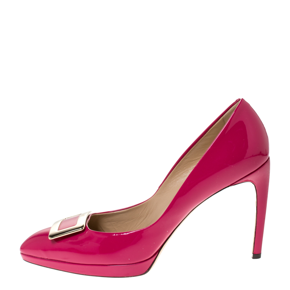 

Roger Vivier Fuchsia Patent Leather Buckle Pumps Size, Pink