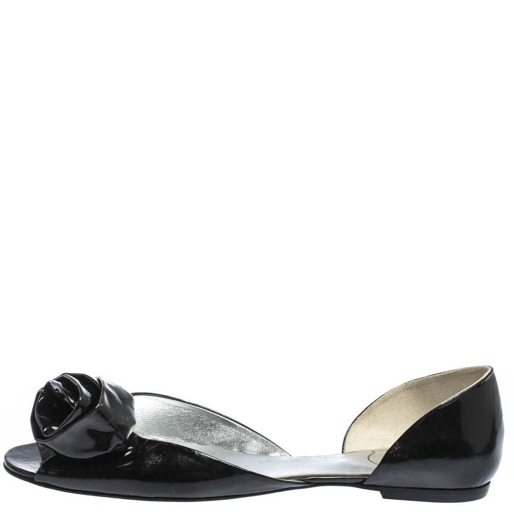 

Roger Vivier Black Patent Leather Rose N'Roll Peep Toe Ballet Flat Size