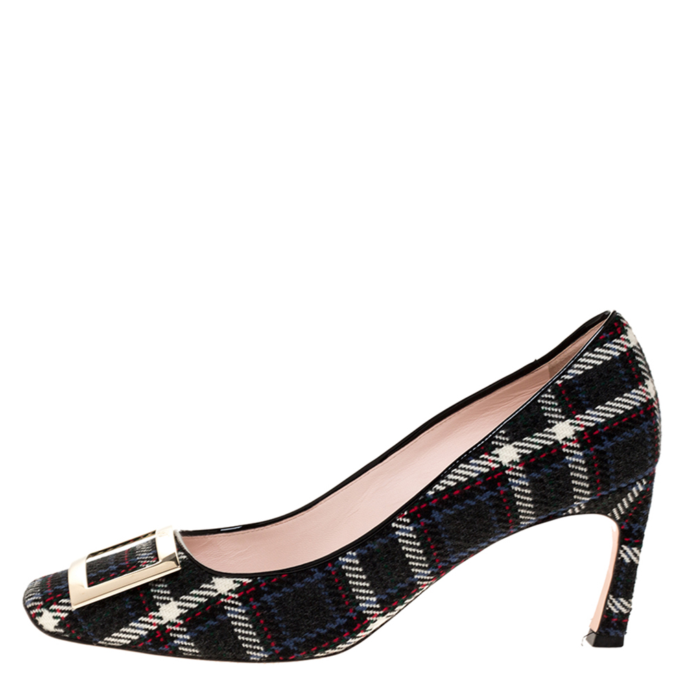 

Roger Vivier Multicolor Tweed Fabric Trompette Buckle Pumps Size