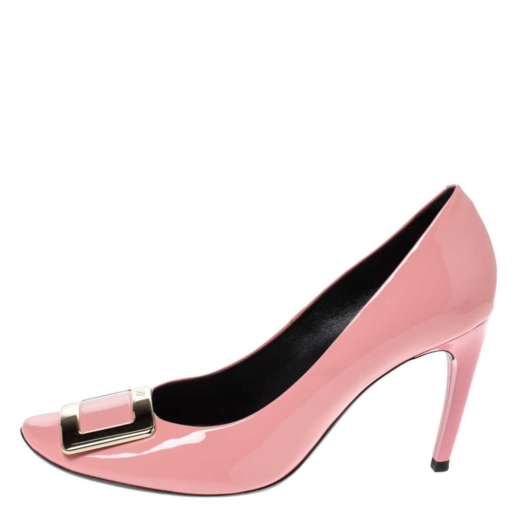 

Roger Vivier Pink Patent Leather Trompette Pumps Size