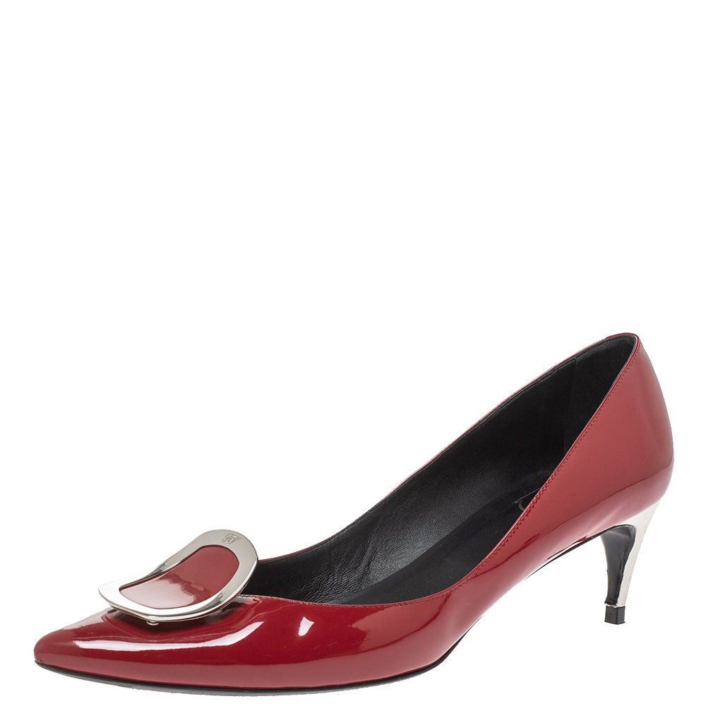 Pre Owned Roger Vivier Red Patent Leather Chips Pointed Toe Pumps Size 41