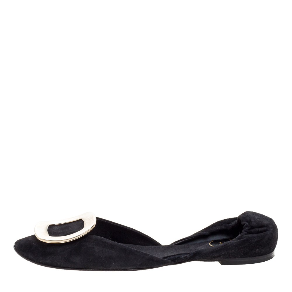 

Roger Vivier Black Suede Leather Chips Scrunch Ballet Flats Size