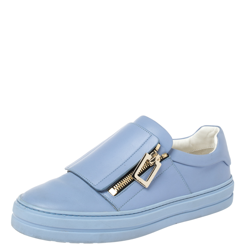 Pre Owned Roger Vivier Blue Leather Sneaky Viv Zip-Up Sneakers Size 35