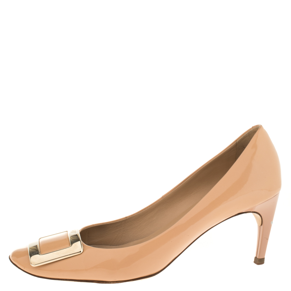 

Roger Vivier Beige Leather Square Toe Pumps Size