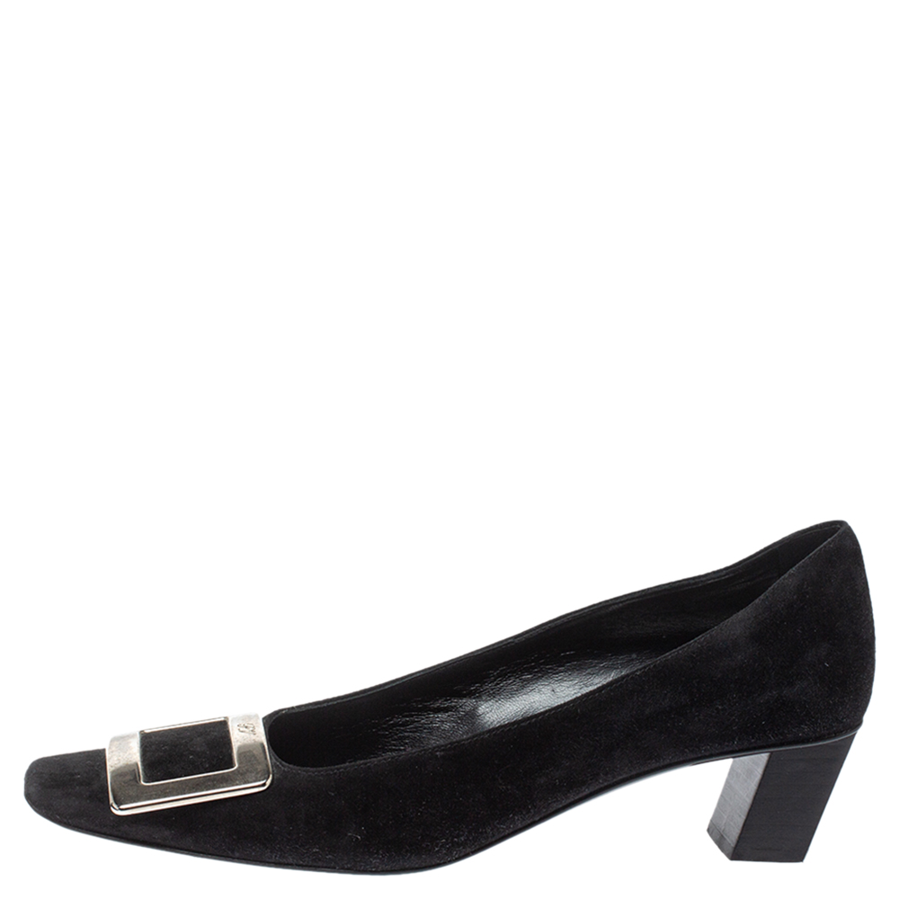 

Roger Vivier Black Suede Belle Square Toe Pumps Size