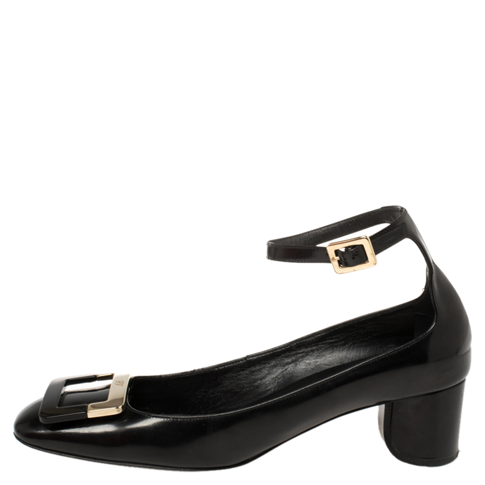 

Roger Vivier Black Leather Buckle Detail Ankle Strap Pumps Size