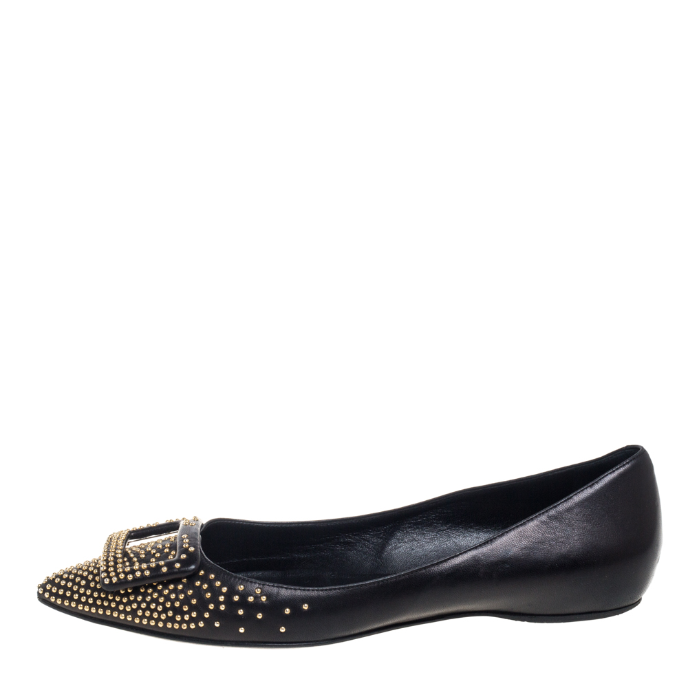 

Roger Vivier Black Studded Leather Gommettine Ballet Flats Size