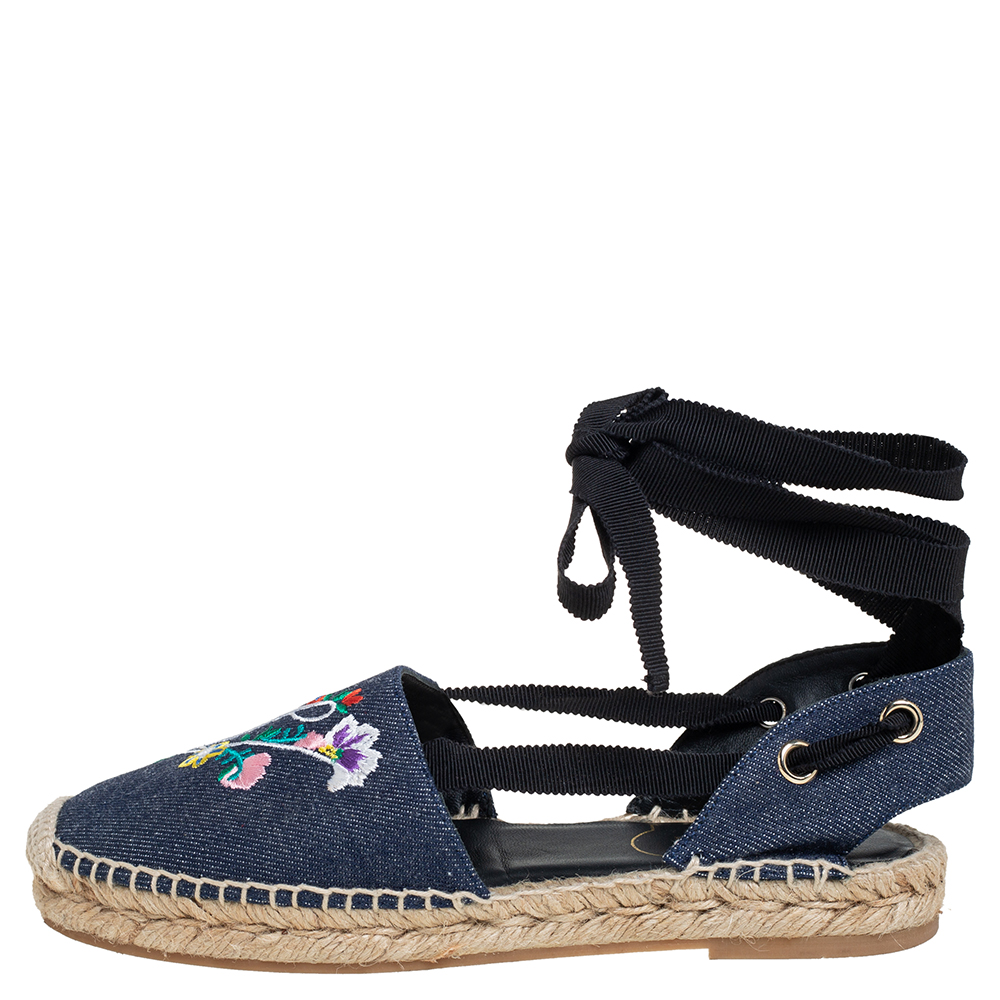 

Roger Vivier Blue Denim Lace-Up Espadrilles Size