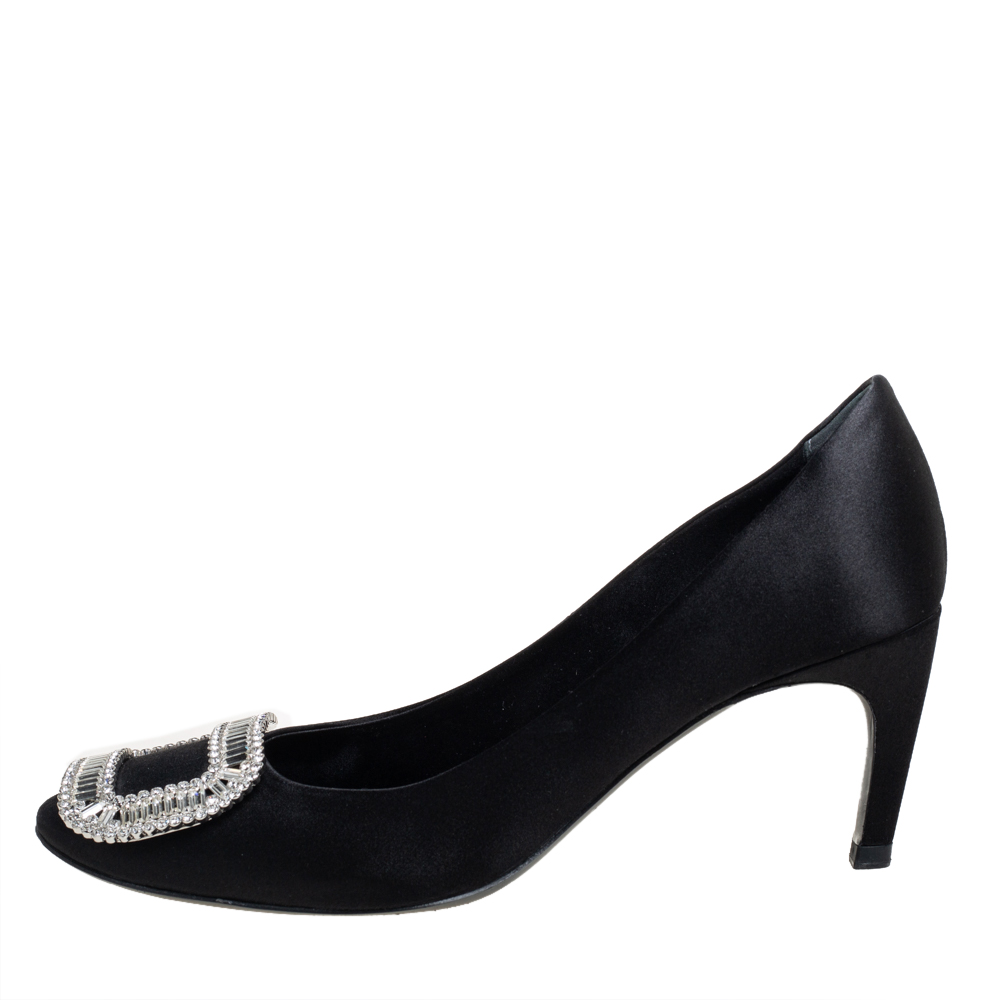 

Roger Vivier Black Satin Crystal Embellished Pumps Size