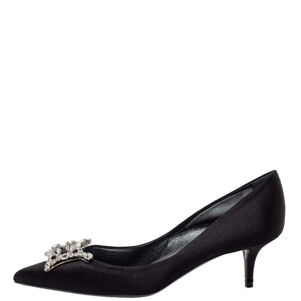 

Roger Vivier Black Satin Crystal Embellished Pointed Toe Pumps Size, Blue
