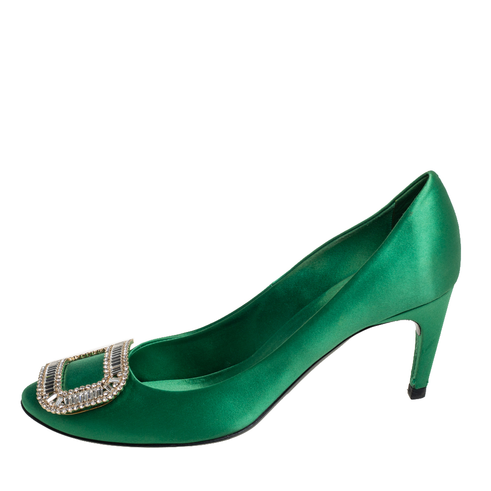 

Roger Vivier Green Satin Limelight Buckle Pumps Size