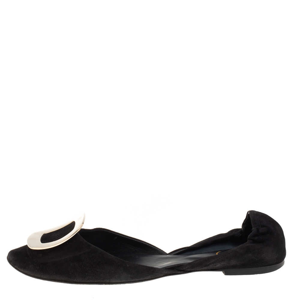 

Roger Vivier Black Suede Chips D'Orsay Buckle Flats Size