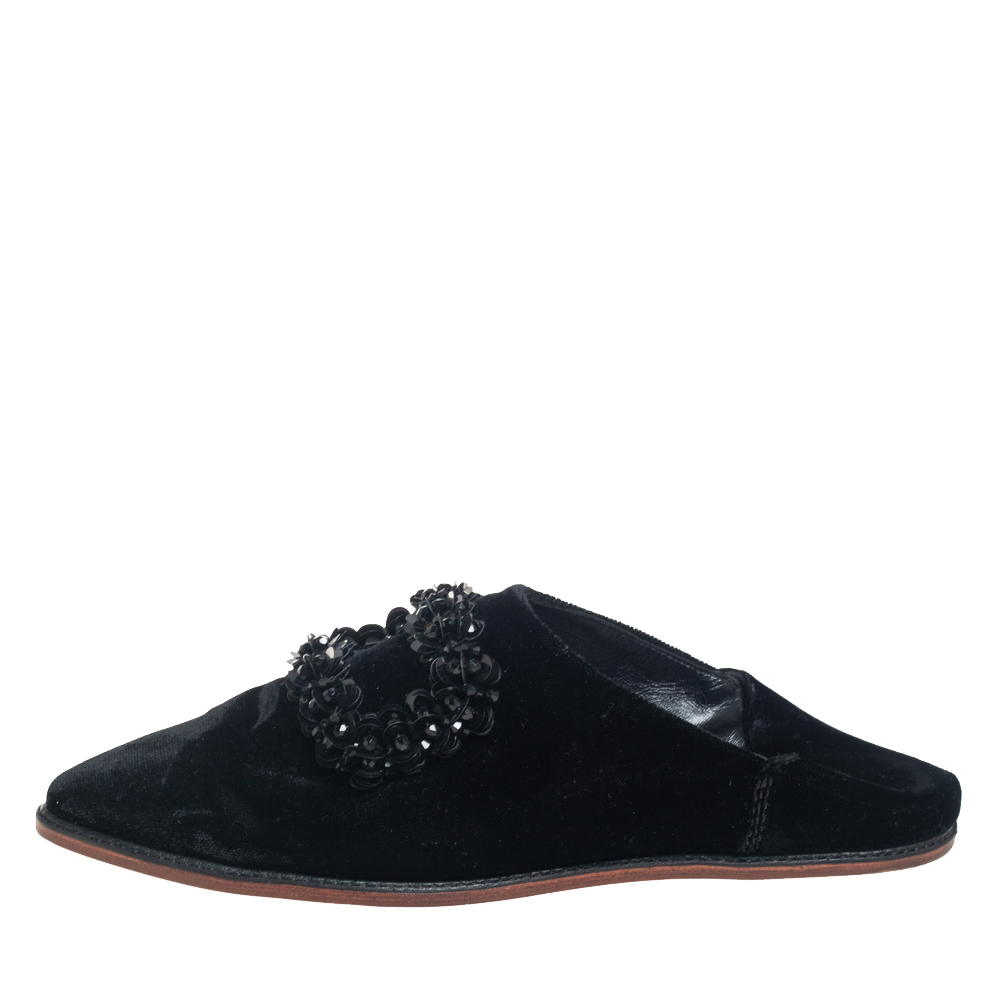 

Roger Vivier Black Velvet Bab Viv Haute Epoque Buckle Mules Size