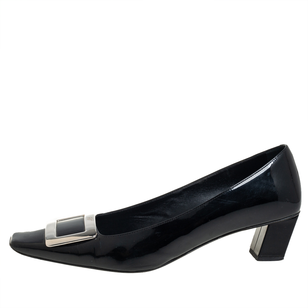 

Roger Vivier Black Patent Leather Belle Block Heel Pumps Size