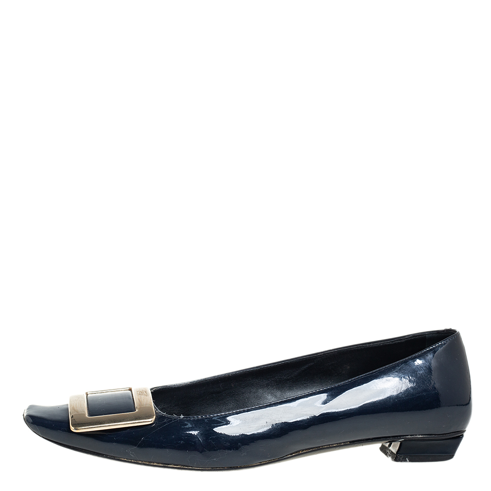 

Roger Vivier Navy Blue Patent Leather Trompette Ballet Flats Size